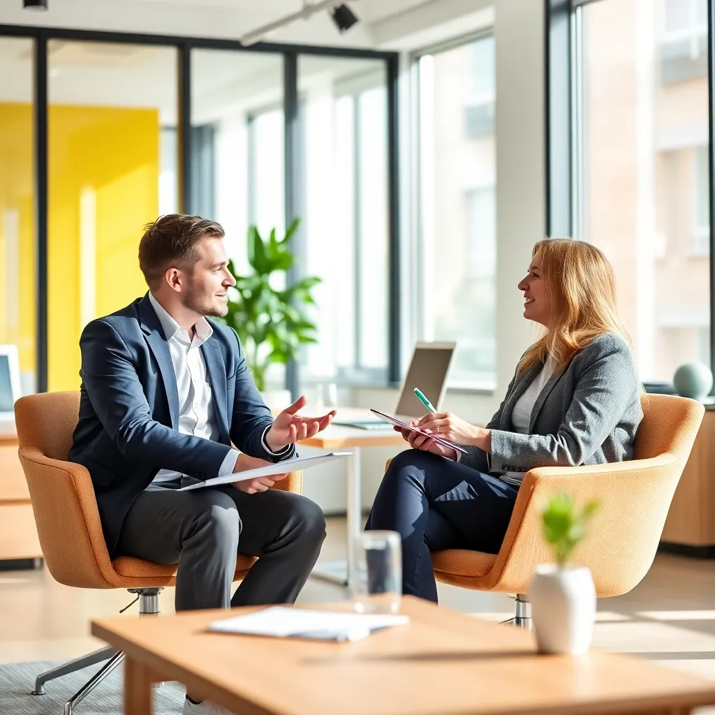 Finanzberater im Gespräch mit einem Klienten in entspannter Atmosphäre