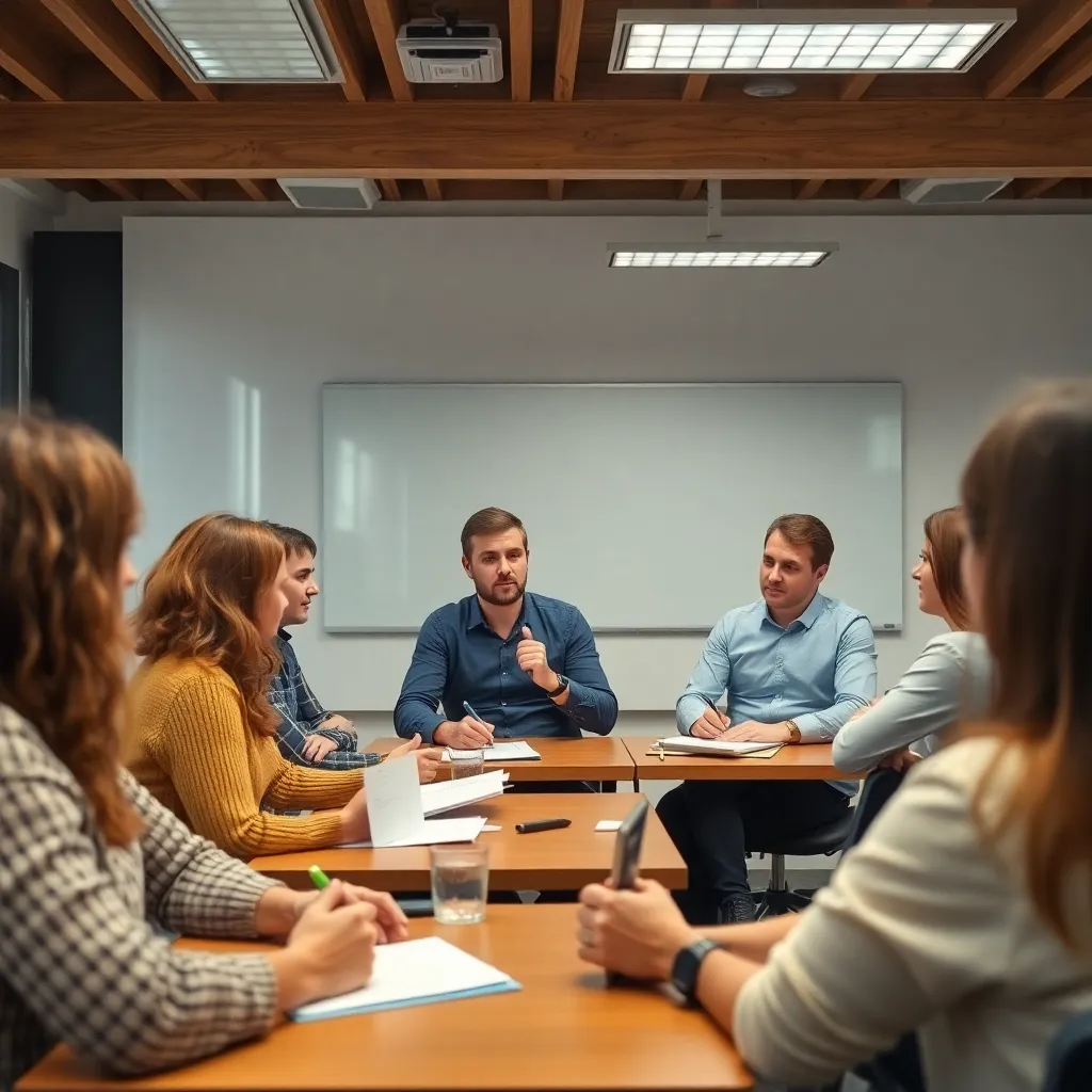 Teilnehmer in einem Finanzkurs lernen gemeinsam über Geldanlage